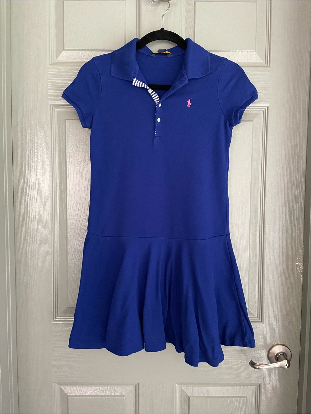 Ralph Lauren Girls Cobalt Blue Polo Dress with Pink Pony Accent Size Large 10/12